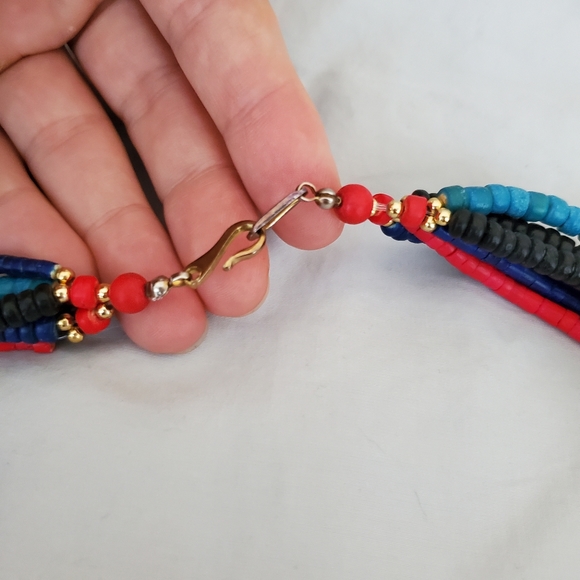 Colorful Wooden Bead Necklace multicolor bright - boho artsy - Picture 5 of 5